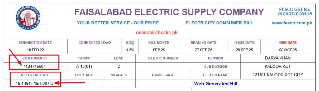 fesco online bill reference number
